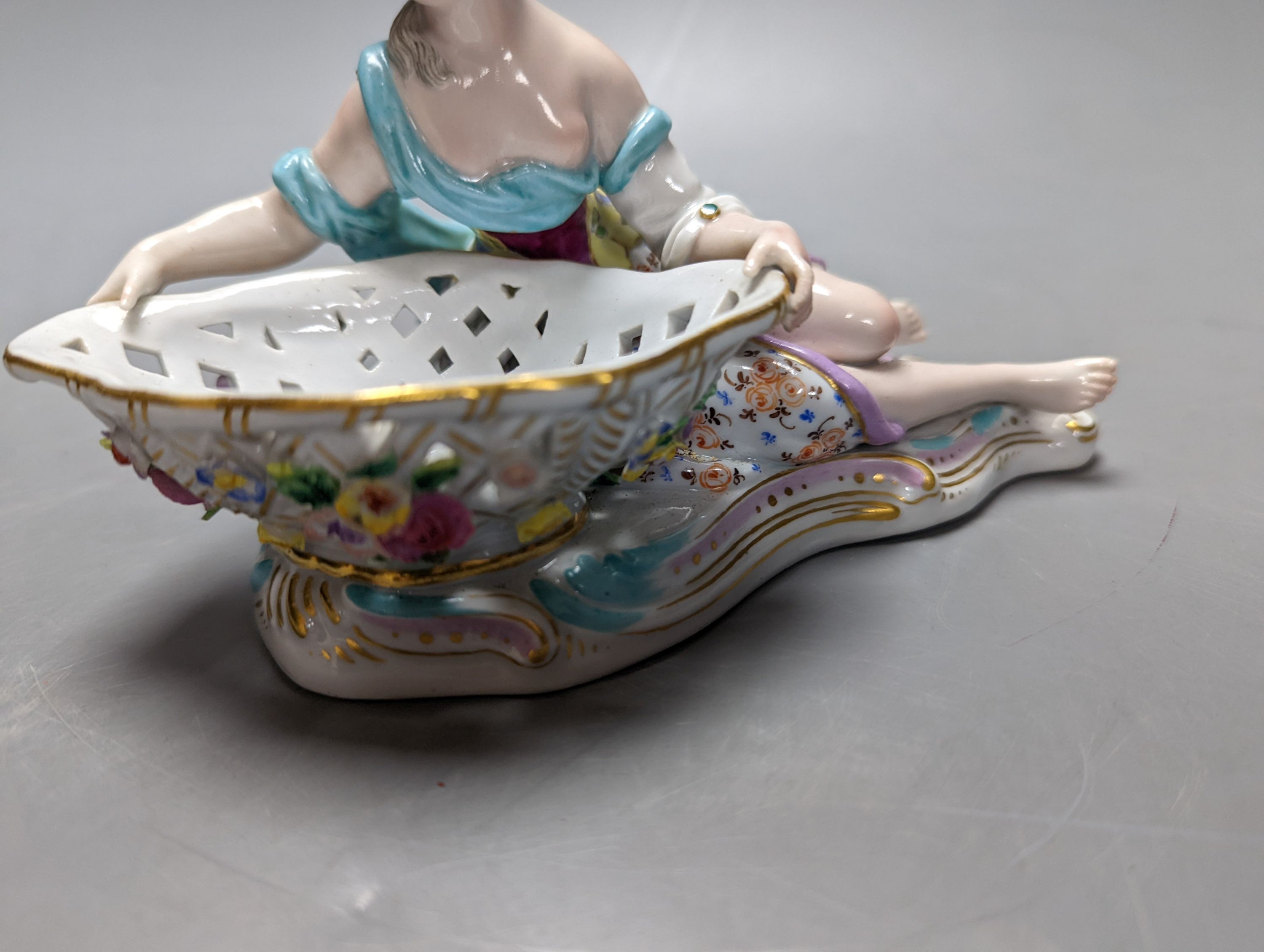 A 19th century Meissen figural basket, incised number to base ‘2875’ 17cm